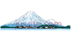富士山,插画,白色, 蓝色, 绿色PNG