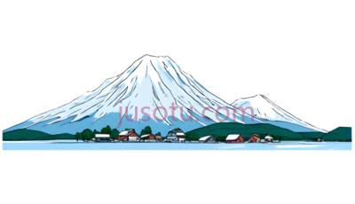 富士山,插画,白色, 蓝色, 绿色, PNG