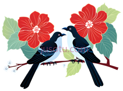 鸟,花,插画,红色,蓝色,绿色, PNG