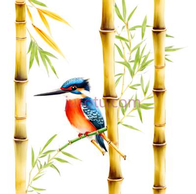 翠鸟,插画,蓝色,橙色,黑色, PNG