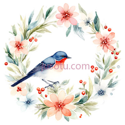 鸟,水彩画,蓝色,红色,白色, PNG