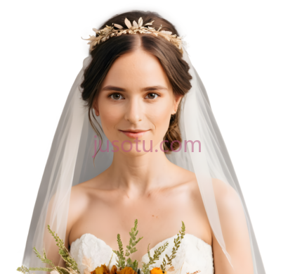 新娘,白色婚纱,金色头饰,白色, PNG