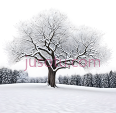 树,冬季雪景,白色PNG