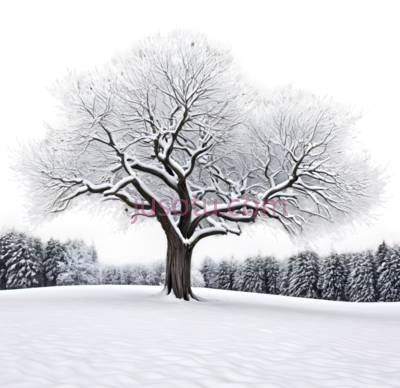 树,冬季雪景,白色, PNG