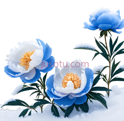 牡丹,插画,蓝色,白色, PNG