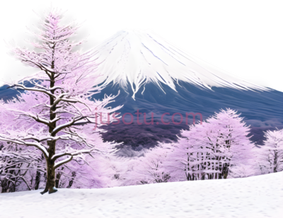 富士山,雪景,白色,粉色, PNG