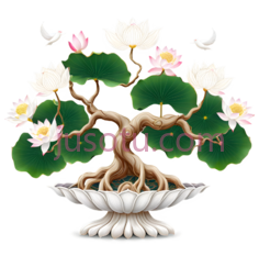 莲花树,插画,白色,粉色,绿色PNG