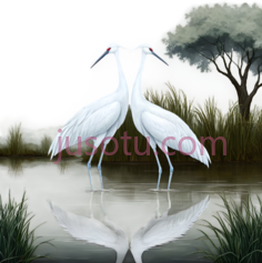 白鹭,插画,白色PNG