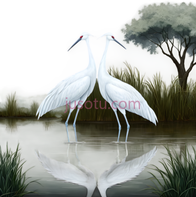 白鹭,插画,白色, PNG