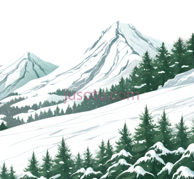 雪山,插画,白色,绿色, PNG