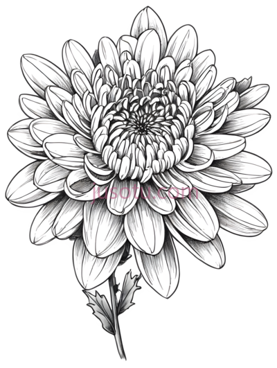 菊花,线条画,黑白, PNG