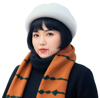 卡通人物,冬季服装,白色帽子,橙色围巾, PNG
