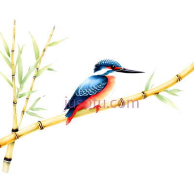 翠鸟,插画,蓝色,橙色,白色, PNG
