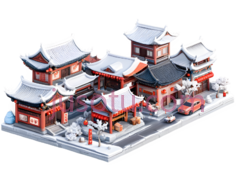 建筑群,中式,红色,白色,灰色PNG