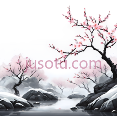 雪景,水墨画,黑白PNG
