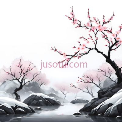 雪景,水墨画,黑白, PNG