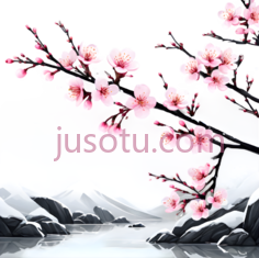 梅花,水墨画,粉色PNG