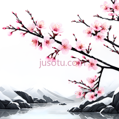梅花,水墨画,粉色, PNG