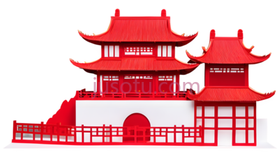 建筑,中国古典,红色,白色, PNG