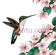 蜂鸟,樱花,浅棕色,翠绿色PNG