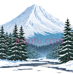 雪山,插画,白色, 绿色PNG