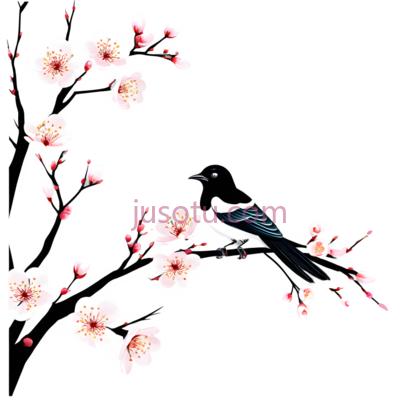 乌鸦,桃花, PNG