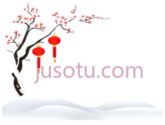 梅花树,水墨画,白色,红色PNG