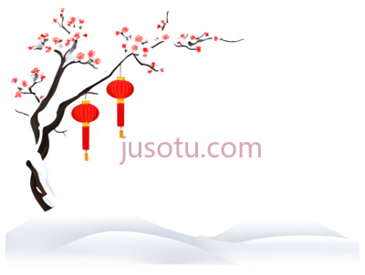 梅花树,水墨画,白色,红色, PNG