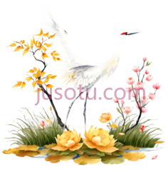 鹤,插画,白色PNG