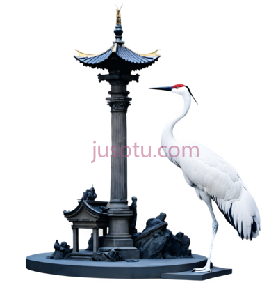 仙鹤,雕塑,白色, PNG