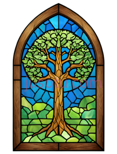 树,彩色玻璃,蓝色,绿色,棕色PNG