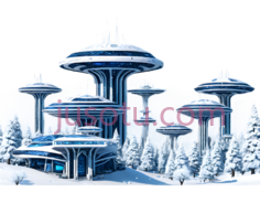 雪地建筑群,未来主义,蓝色PNG