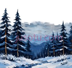 雪景,插画,蓝色,白色PNG