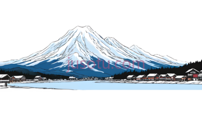 富士山,插画,白色,蓝色, PNG