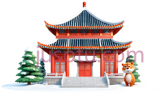 亭子,中式建筑,红色,蓝色PNG
