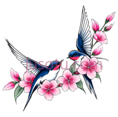 燕子,粉色花朵,纹身PNG