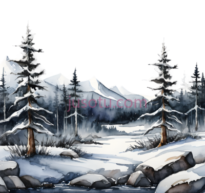 雪景,插画,白色,灰色,黑色, PNG