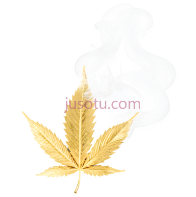 大麻叶,金色叶子与白色烟雾,金色,白色, PNG