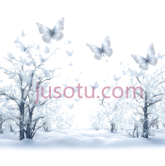 树,雪,蝴蝶,抽象,白色PNG
