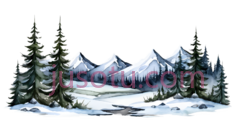雪景,插画,白色,绿色,蓝色PNG