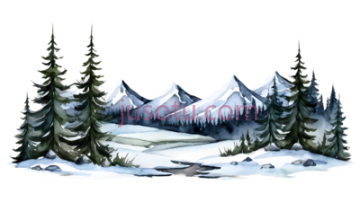雪景,插画,白色,绿色,蓝色, PNG