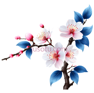 桃花,插画,粉色,蓝色, PNG