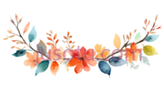 花卉,叶子,水彩画,橙色,黄色,绿色PNG