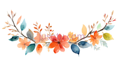 花卉,叶子,水彩画,橙色,黄色,绿色, PNG
