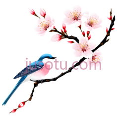 鸟,花,插画,蓝色,粉色,白色PNG