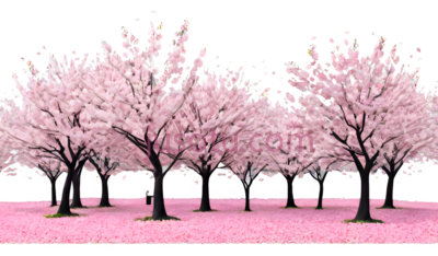 樱花树,插画,粉色, PNG