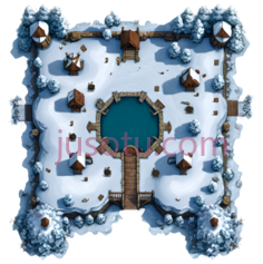 雪地村庄,3D,白色,棕色PNG