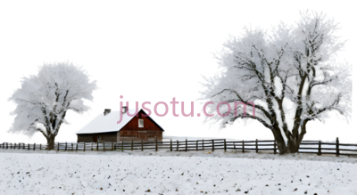 雪地,树木,房屋,冬季风景,白色,灰色,红色, PNG