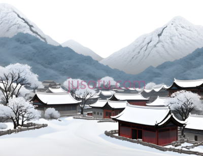 雪景,水墨画,白色,红色,灰色, PNG