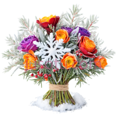 花束,冬季,紫色,橙色,白色PNG